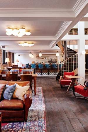Colourful chairs in the hotel lobby in Amsterdam