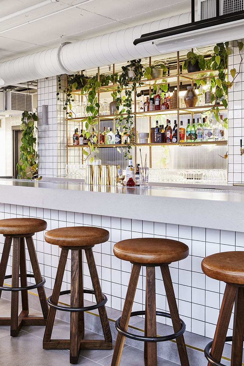 Bar and bar stools in Tope restaurant at The Hoxton Portland