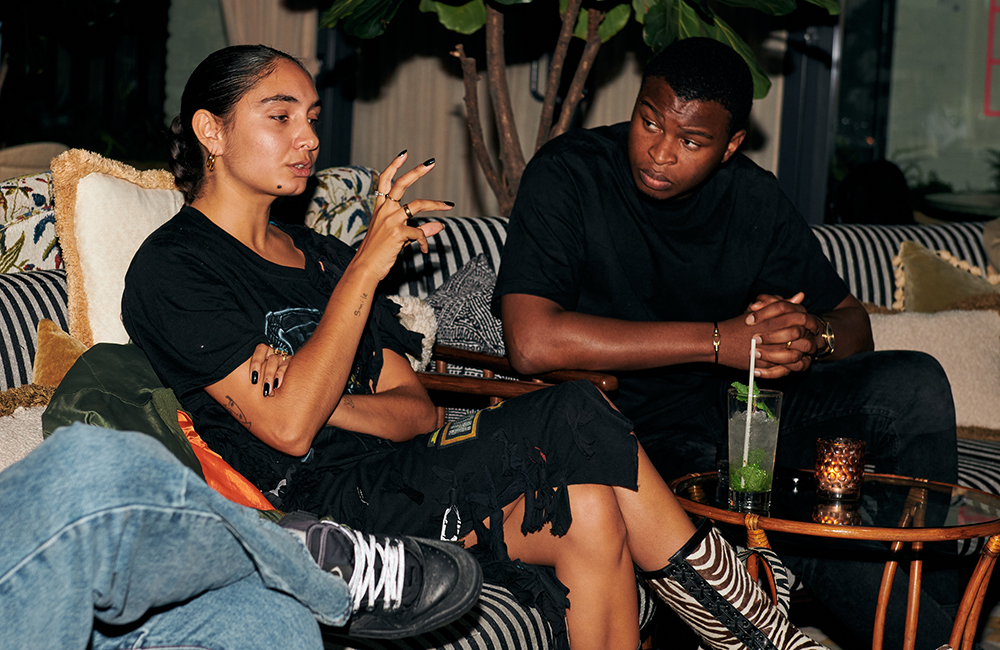 Two people relax and chat