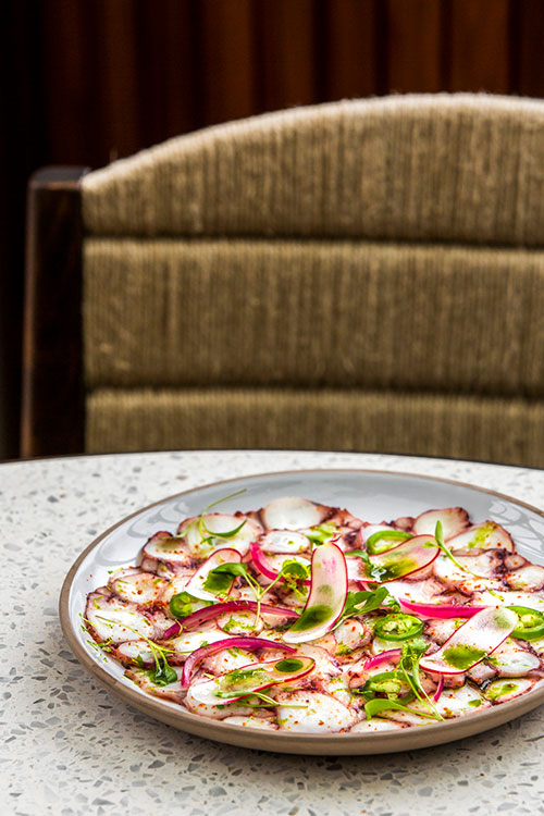 Octopus ceviche served in the restaurant
